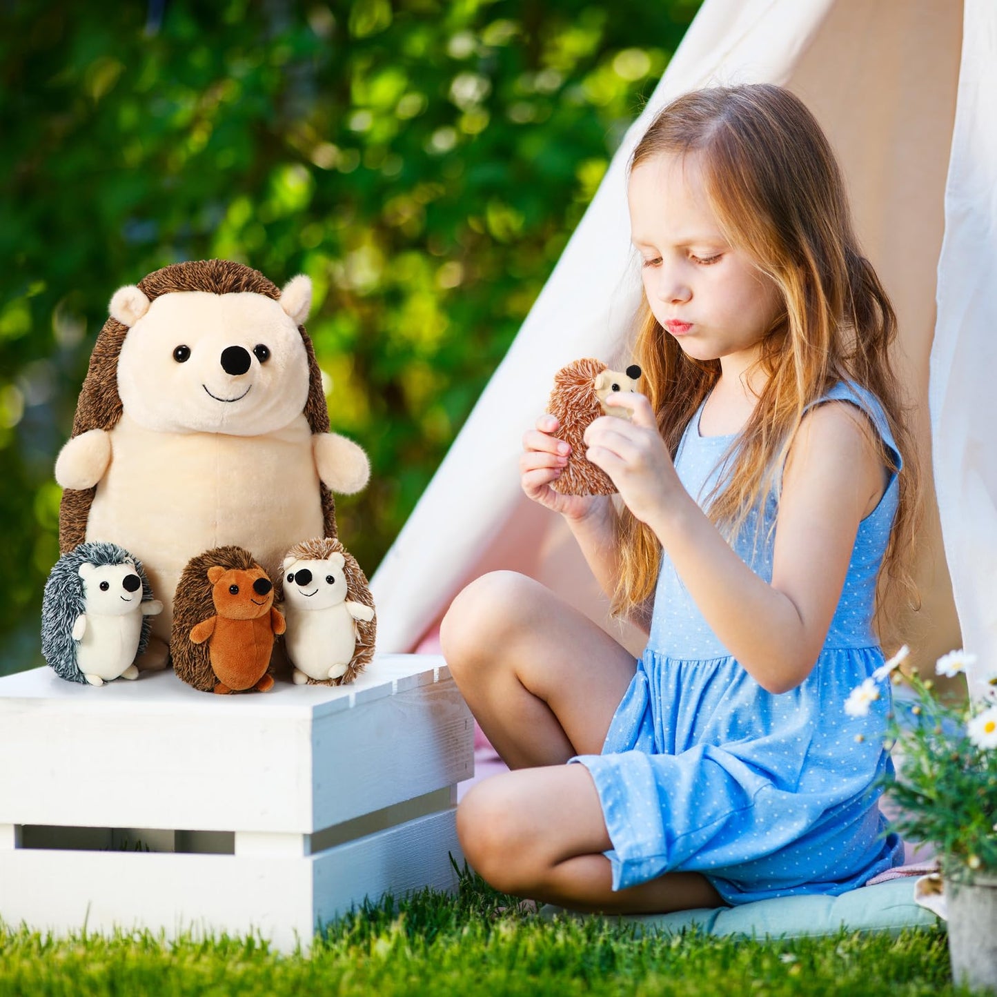 Hiboom 5 Pcs Hedgehog Stuffed Animal, 14 Inch Large Mommy Hedgehog Stuffed Plush Toys With 4 Plush Baby Hedgehogs Soft Cuddly Pl