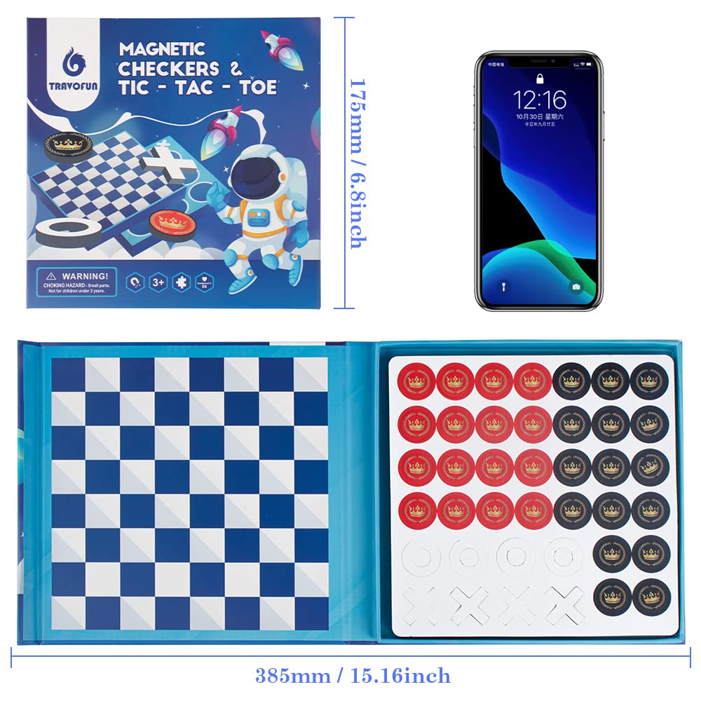 2 In 1 Checkers Sets Travel Toys Magnetic Travel Games Foam Checker Pieces Young Kids Family Board Game (Checkers&Tic-Tac-Toe)