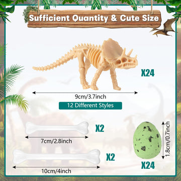 24 Pcs Dinosaur Fossil Skeleton Dino Bones Dino Sand Dig Colorful Foam Dinosaur Eggs And 4 White Plastic Bones Toys For Kids Science Play Dino Sand Dig Halloween Party Decor Supplies (Light)