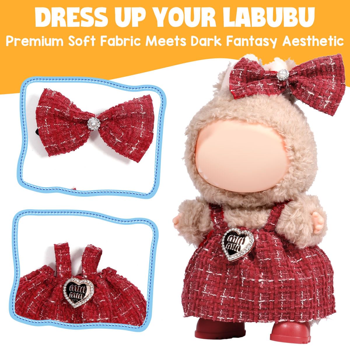 AICase for Labubu Clothes/for Labubu Outfits Clothes Set for 17cm Lububu Doll 2 Piece Set enhanced elegant Chic Dress Clothing for LA BUBU  Girls Stylish Adorable Dolls Clothes Accessories (No Doll)_5