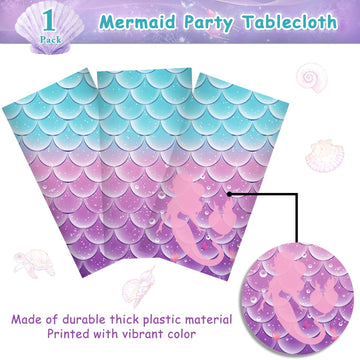 1Pcs Mermaid Birthday Party Favors Mermaid Tablecloth Decorations Disposable Plastic Table Cover For Princess Under The Sea Baby