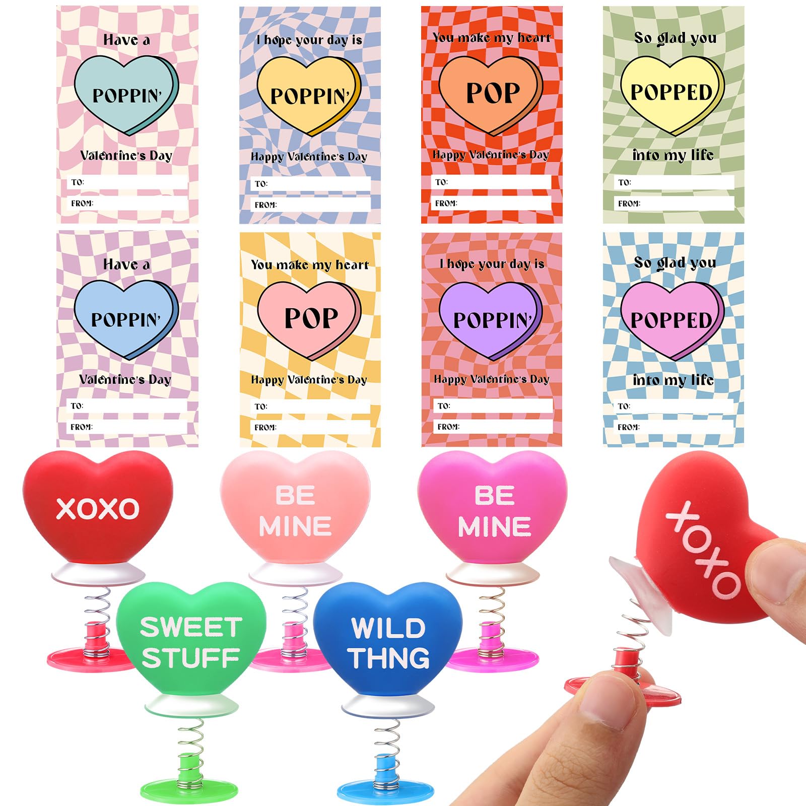 Jenaai 24 Sets Valentines Day Gifts for Kids Classroom Heart Springs Toys with Valentines Gifts Cards Heart Classroom Exchange P