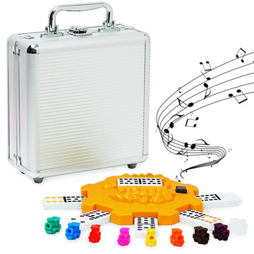 Yinlo Mexican Train Dominoes Set, Double 12 Dominoes Set: Colorful Dot Pips, Real Train Sound Effect Hub, Score Pad And 9 Colorful Trains, 91 Tiles Domino Game Set