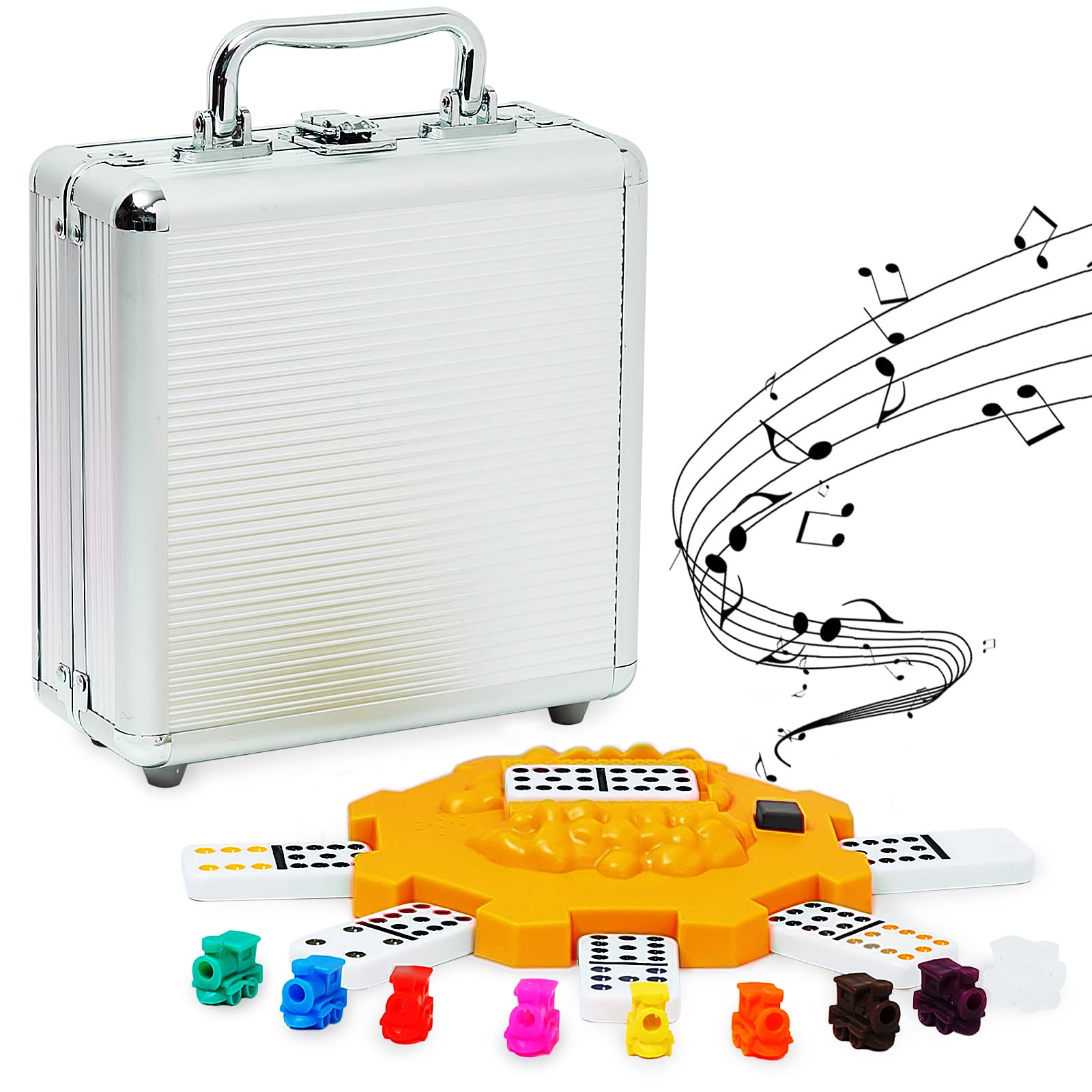 Yinlo Mexican Train Domino Set with Sound Effect  Dominoes Set for Travel  91 Tiles Double 12 Colored Dominoes Travel Game Set with Aluminum Case-New