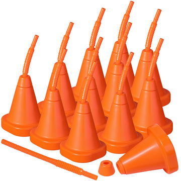 Gerrii Plastic Race Car Party Cups With Straws Set, Construction Cone Shaped Cups Reusable For Traffic Race Car Birthday Party Supplies, 10 Oz(Orange,12 Pieces)