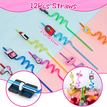 KELENO 110 Pink Party Favors Princess Birthday Supplies Straw Bubble Silicone Bracelet Keychain Tattoo Sticker Girl Kid Toy Gift