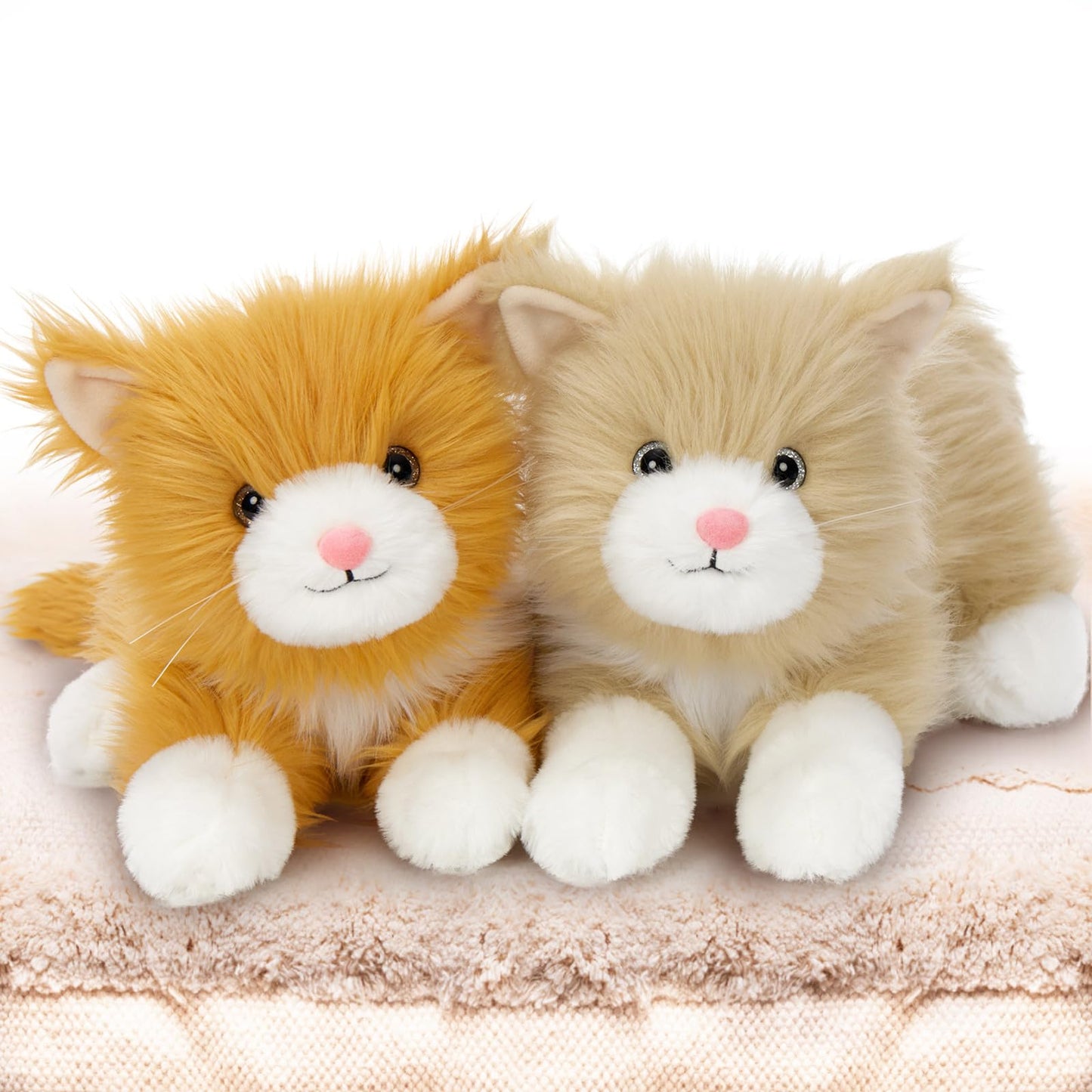 Tezituor 2 Pcs Realistic Cat Stuffed Animal Set  17 Inch Large Stuffed Teddy Cat Plush Toy with Long-Hair  Cute Plush Kitten Birthday Gift for Girl Boy (Orange & Golden)