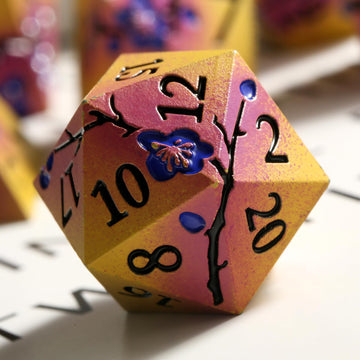 DNDND Flowers Metal Dice, 7 PCS Metallic DND Dice with Gorgeous Gift Case for D&D Dungeons and Dragon Tabletop Game (Earth Yello