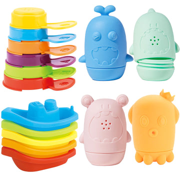 AMCHSURI Bath Toys for Kids Ages 1-3, 15 PCS Mold Free Toddler Bath Toys for 2-4 Bathtub Water Table Pool Toys with Stackable Bo
