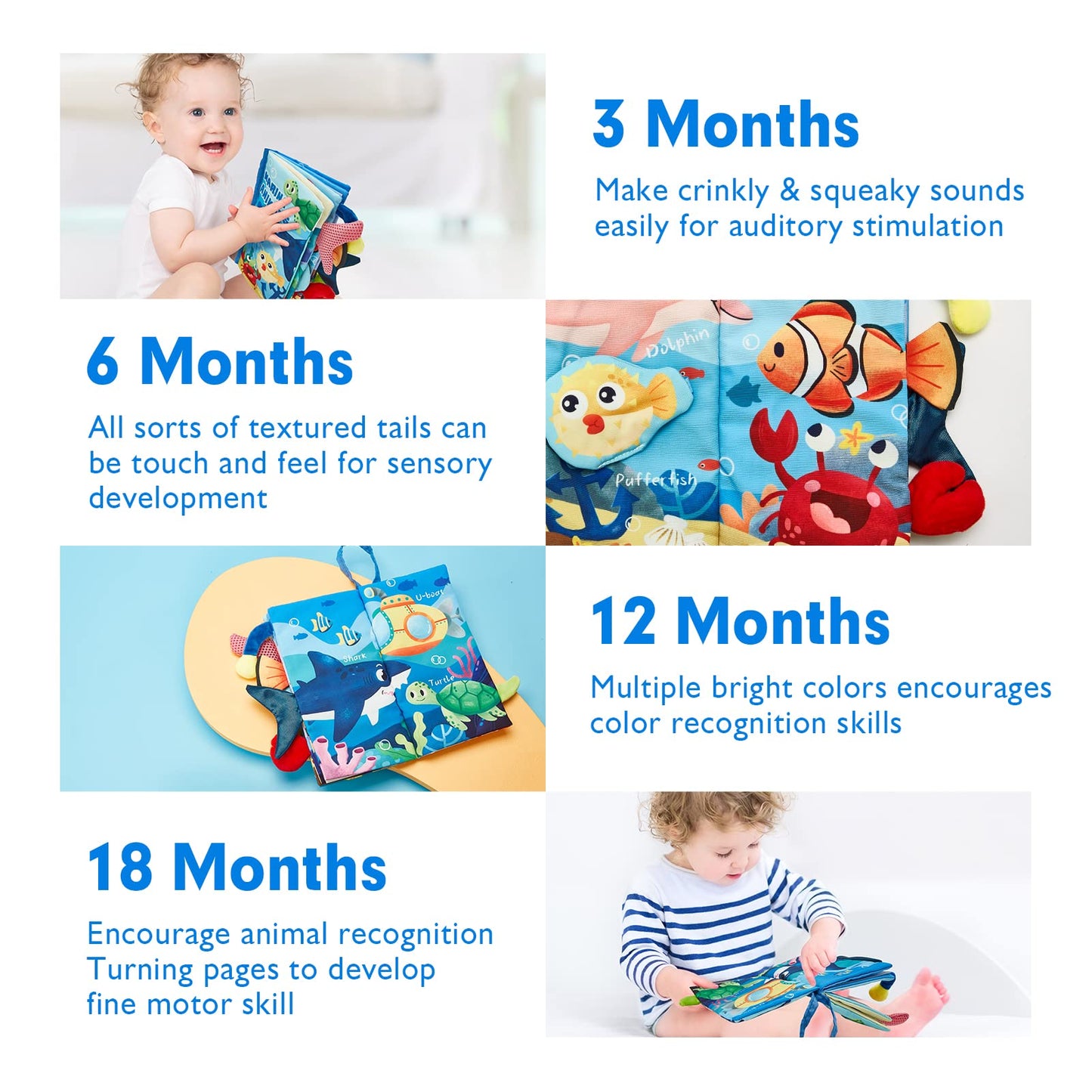 Baby Books 0-6 Months,Infant Tummy Time Toys High Contrast Sensory Baby Toys 6 To 12 Months Touch Feel Book Gift Christmas Stocking Stuffers For Boys Girls 0-3 Months Book Early Learning Stroller Toy