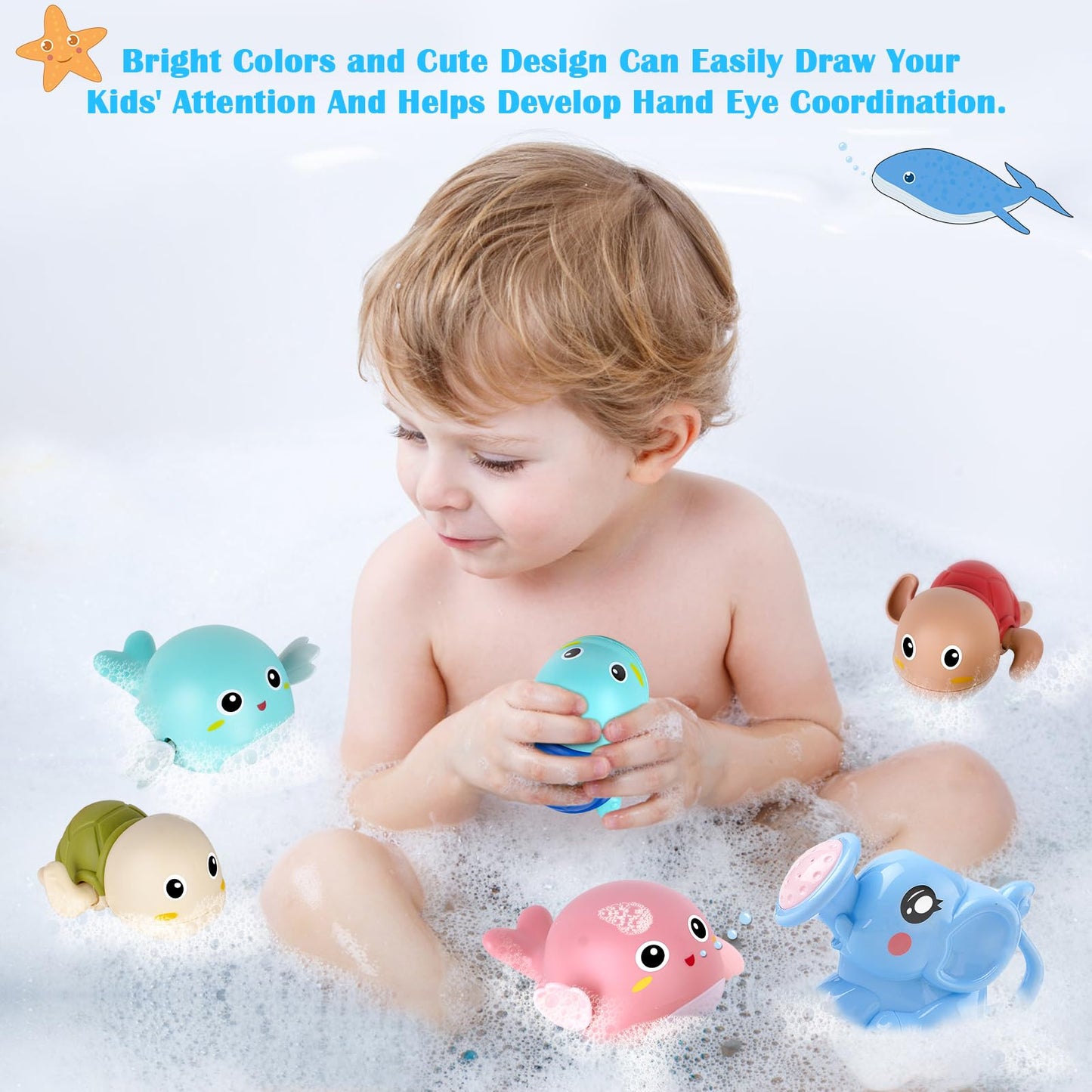 Bath Toys, 6 Pack Baby Bath Toys For Toddlers 1-3, Floating Wind-Up Toys Swimming Pool Games Water Play Set Xmas Gift For Bathtub Shower Infant Toddlers Kids Boys Girls Ages 4-8 Years Old