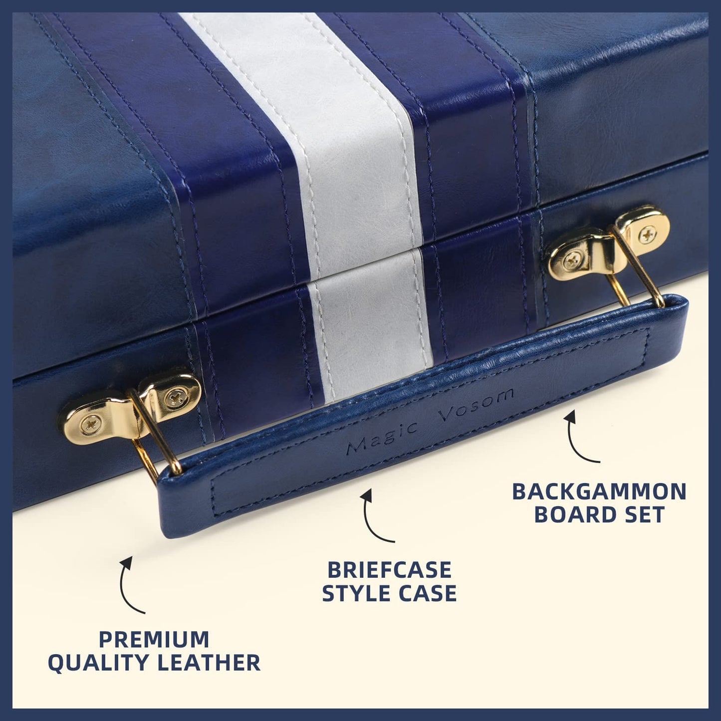 Magic Vosom Travel Medium 15 Inch Backgn Blue Sets Classic Board Game with enhanced Leather Case  Portable Travels Strategy Backgn Game Set for mature-themeds  Kids (Blue  Medium)
