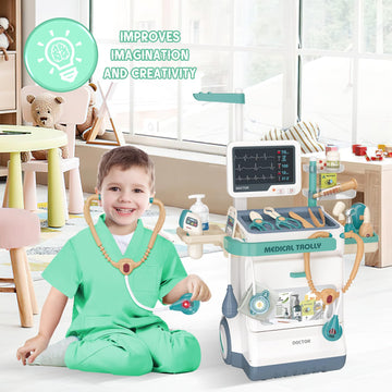 deAO Doctor Kit for Toddlers 3-5, Kids Doctor Playset Toys, Pretend Station Set with Cart, Costume ,Stethoscope and Thermometer,
