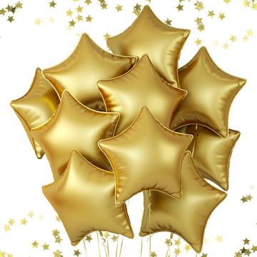 18 Inch Metal Gold Star Balloons, 10 Pcs Metallic Gold Star Shape Foil Balloon Helium Balloons, Big Mylar Star Balloons For Wedd