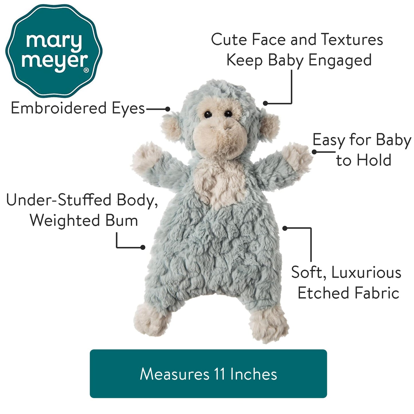 Mary Meyer Putty Nursery Lovey Soft Toy, 11-Inches, Seafoam Monkey