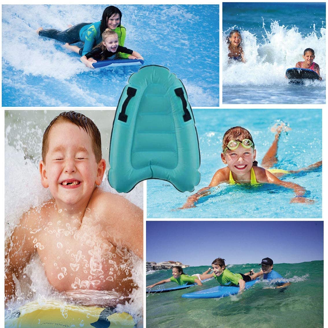 Inflatable Surf Body Board with Handles  Lightweight Swimming Floating Surfboard Aid Mat Learn to Swim  Beach Safety Theme Surfing Swimming Summer Water Fun Toy for Both Kids and mature-themed