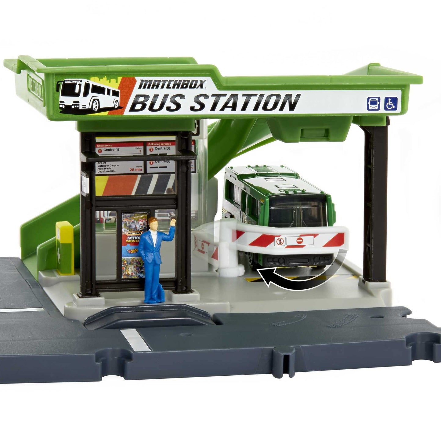 Matchbox Bus Station Track For Toy Cars Includes 1 Vehicle, Gift For Kids +3 Years Old (Mattel Hdl08)