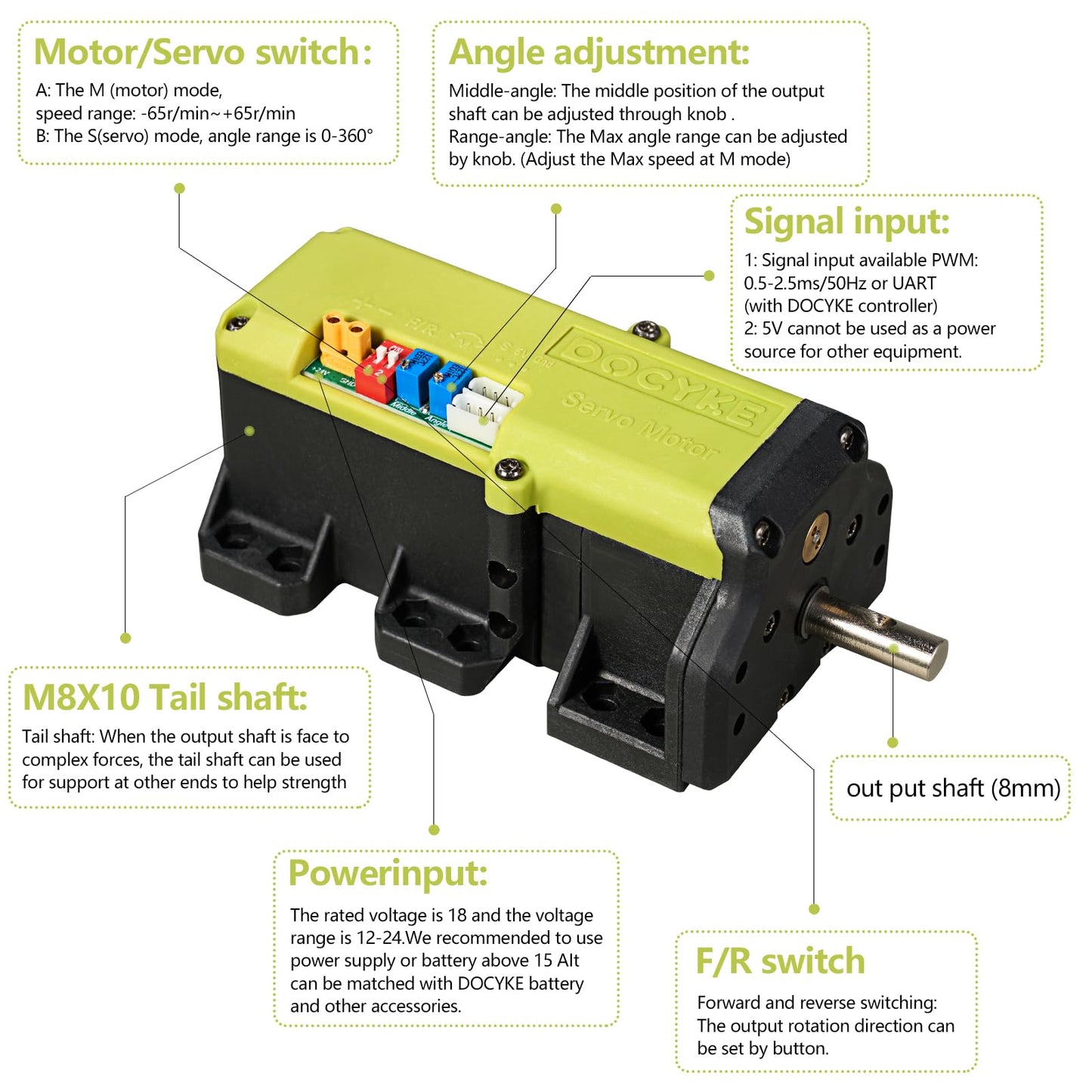 Docyke 550Kg High Torque Rc Servo, 2 In 1 Servo And Motor 16V~24V High Voltage Full Metal Gear Digital Servo