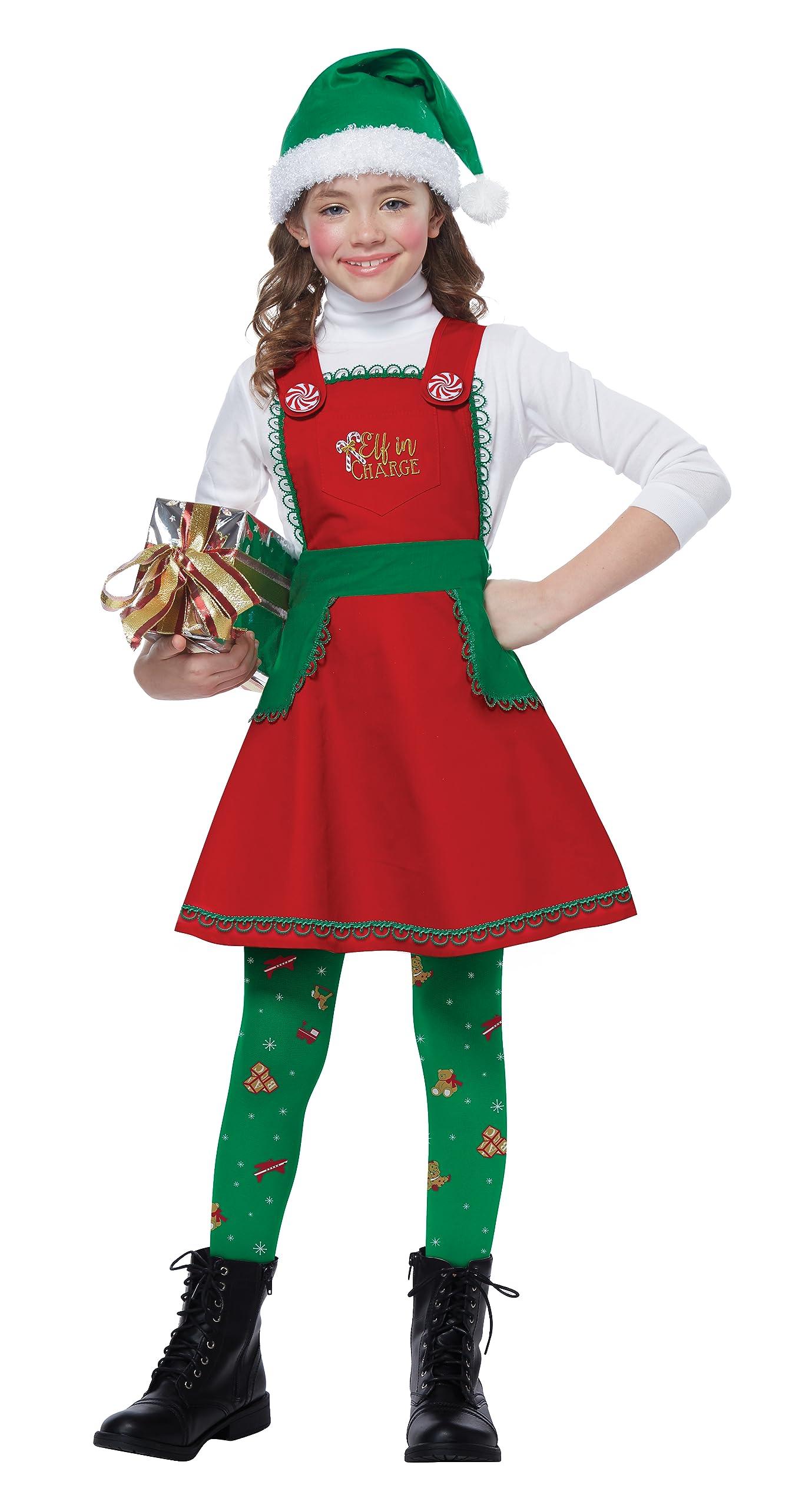 California Costumes Girls Elf In Charge Child Costume Red/Green/White, Small / Medium