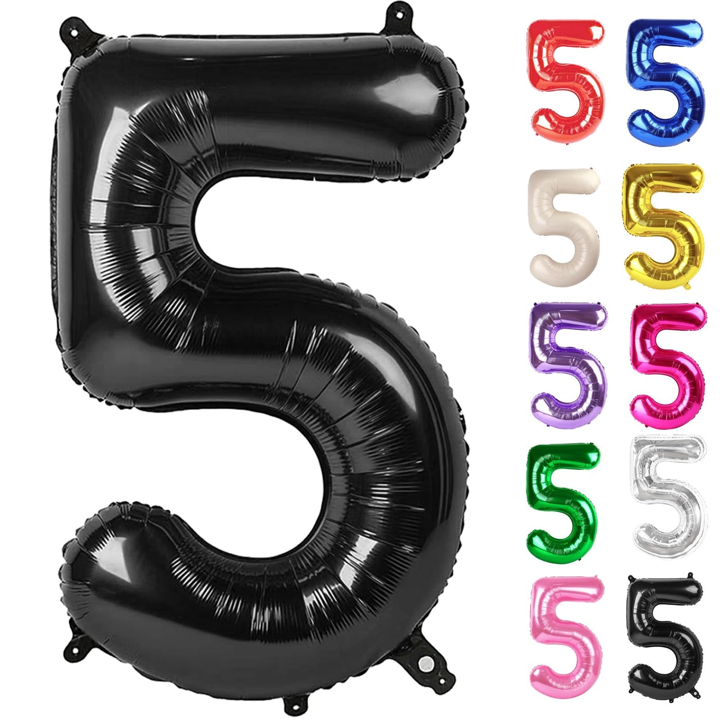 Black Number 5 Balloon 40 Inch, 5 Balloon Number, 5Th Birthday Decorations, Black Party Supplies For Boys Girls