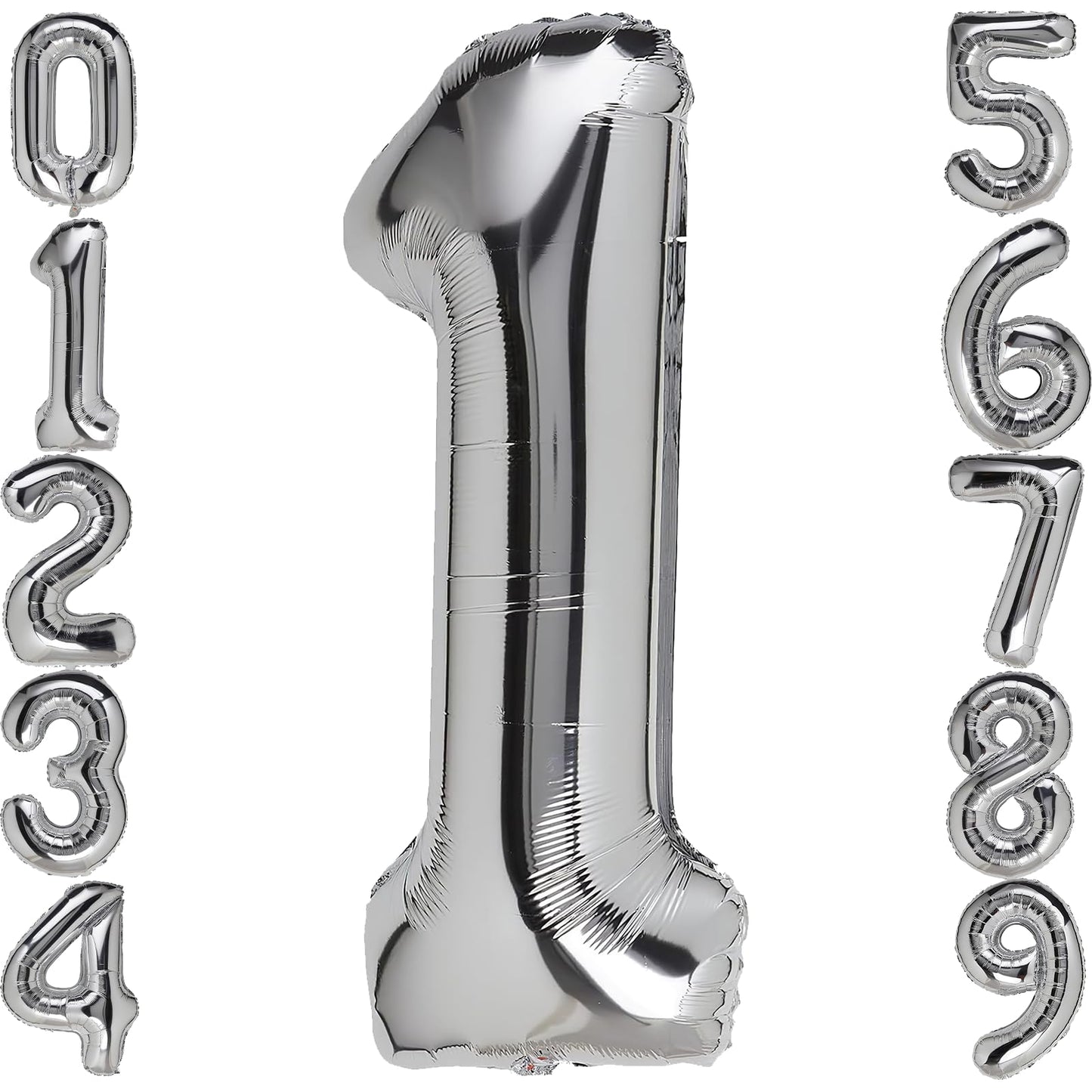 1 Number Balloon Silver 40 Inch Big Foil Mylar 1St Balloons For 1 Year Old Boy Girl Birthday Party Decorations Wedding Anniversa