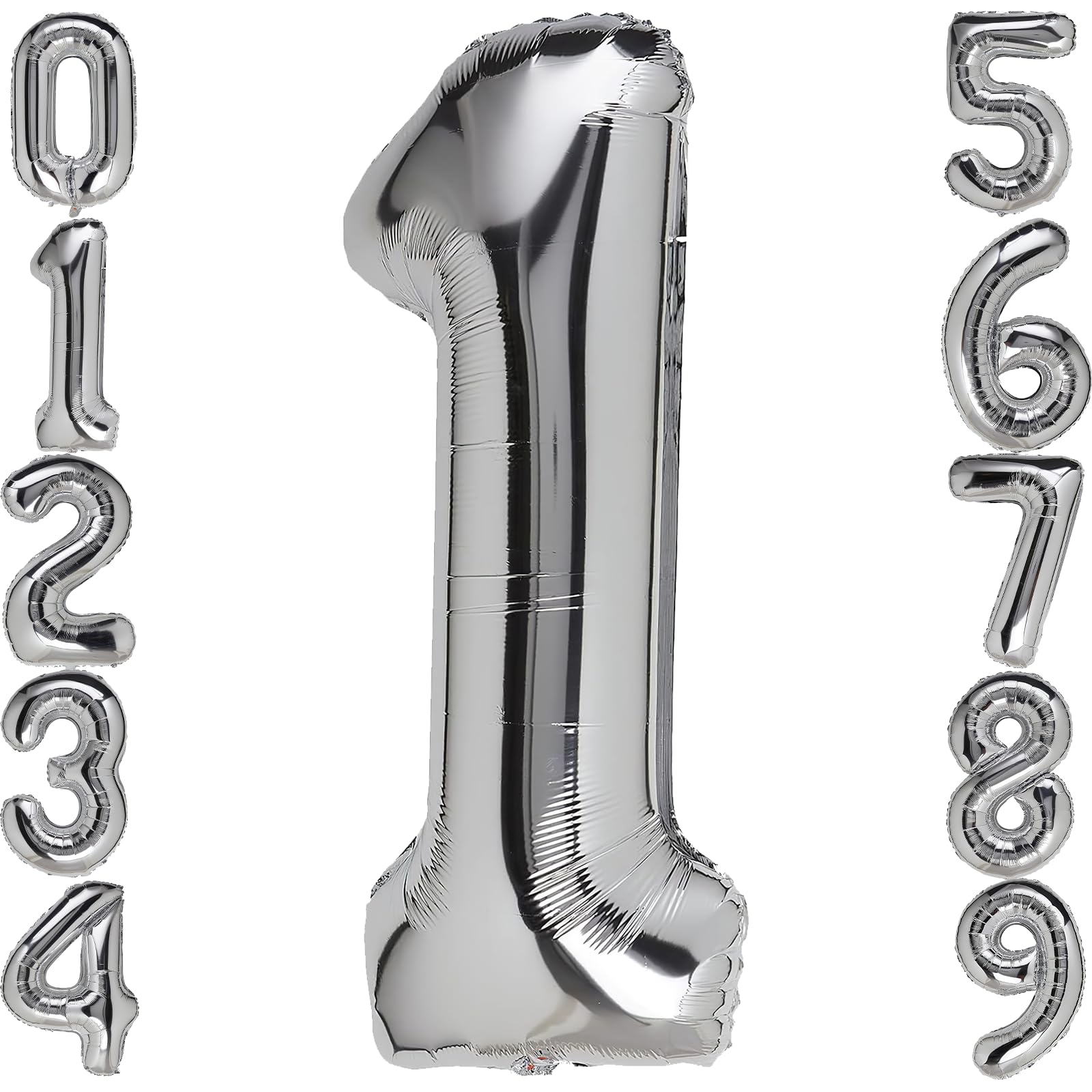 1 Number Balloon Silver 40 Inch Big Foil Mylar 1St Balloons For 1 Year Old Boy Girl Birthday Party Decorations Wedding Anniversa