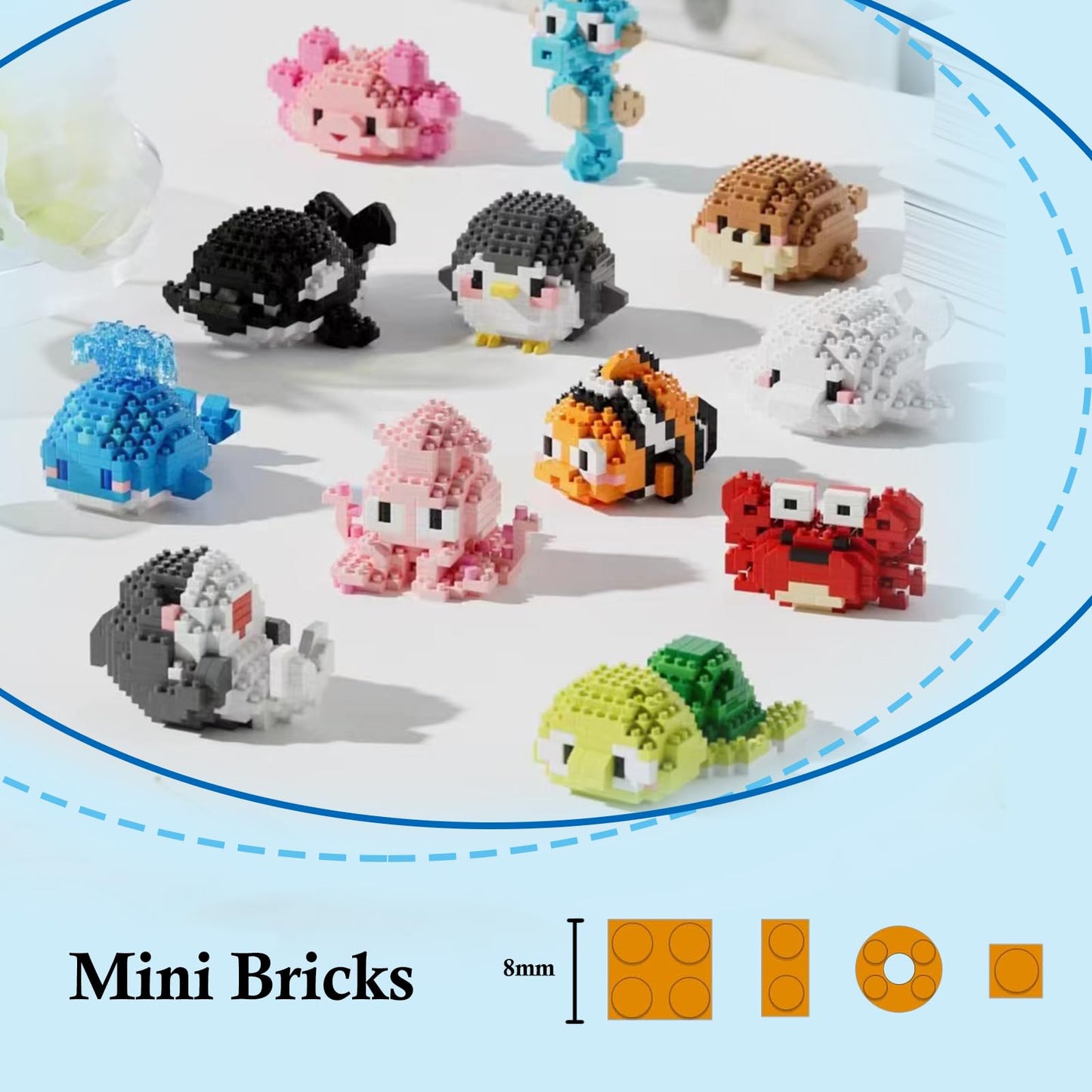 Tenyeah Party Favors For Kids, 12 Packs Mini Marine Animals Micro Building Blocks Set, Classroom Prizes, Small Toy Prizes, Goodi