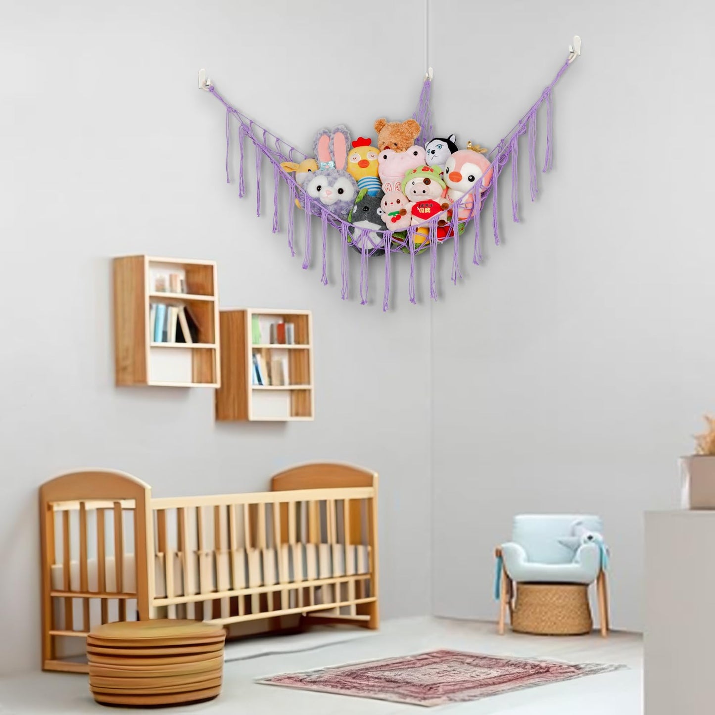 Yelienm Boho Stuffed Animals Net Or Hammock Large,55 Inch Toy Hammock Macrame Stuff Animal Storage Corner Hanging Net Holder,Mes