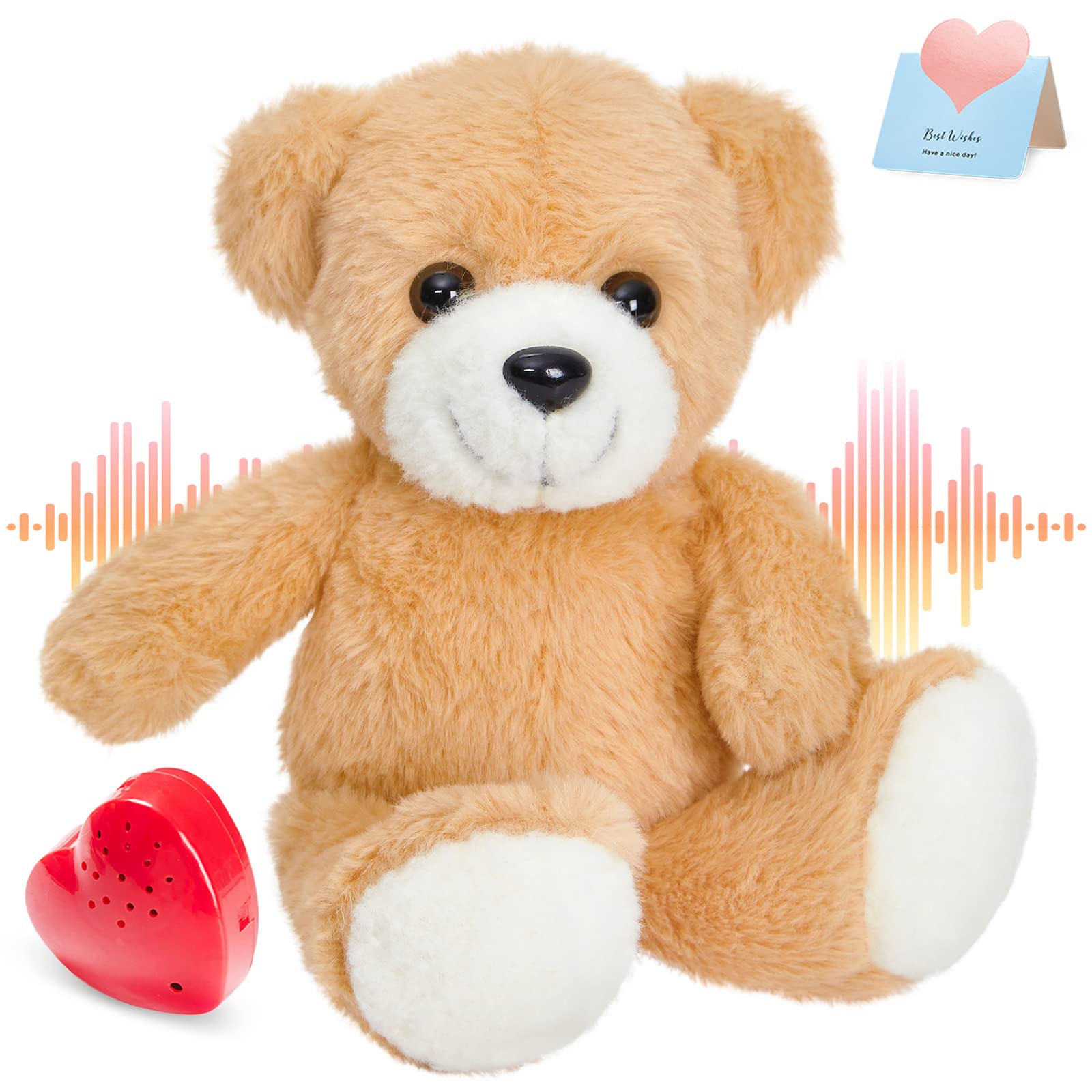 Cozyworld 12' Heartbeat Recordable Teddy Bear,Voice Recorder Plush Toy Stuffed Animal Soft Fuzzy Doll Gifts Messages Recording Playback For Kids Birthday Children'S Day