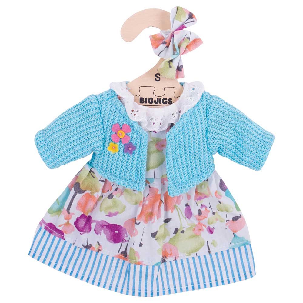 Bigjigs Toys Turquoise Cardigan And Dress (For Size Small Doll) Dolls Only