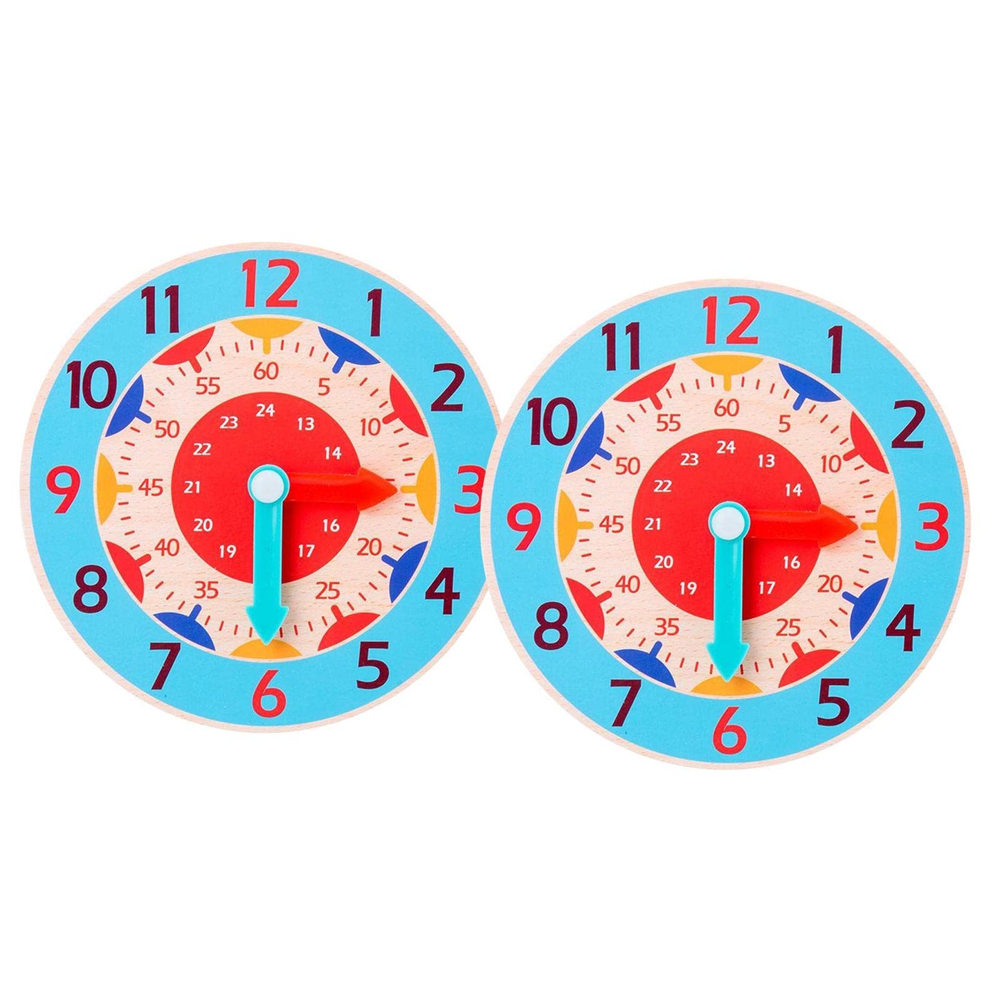 Meadawgs 2 Piece Montessori Wooden Clock Toy Teaching Aids Toys For Kids Preschool Light Blue|Baby | Toys For Baby | Development