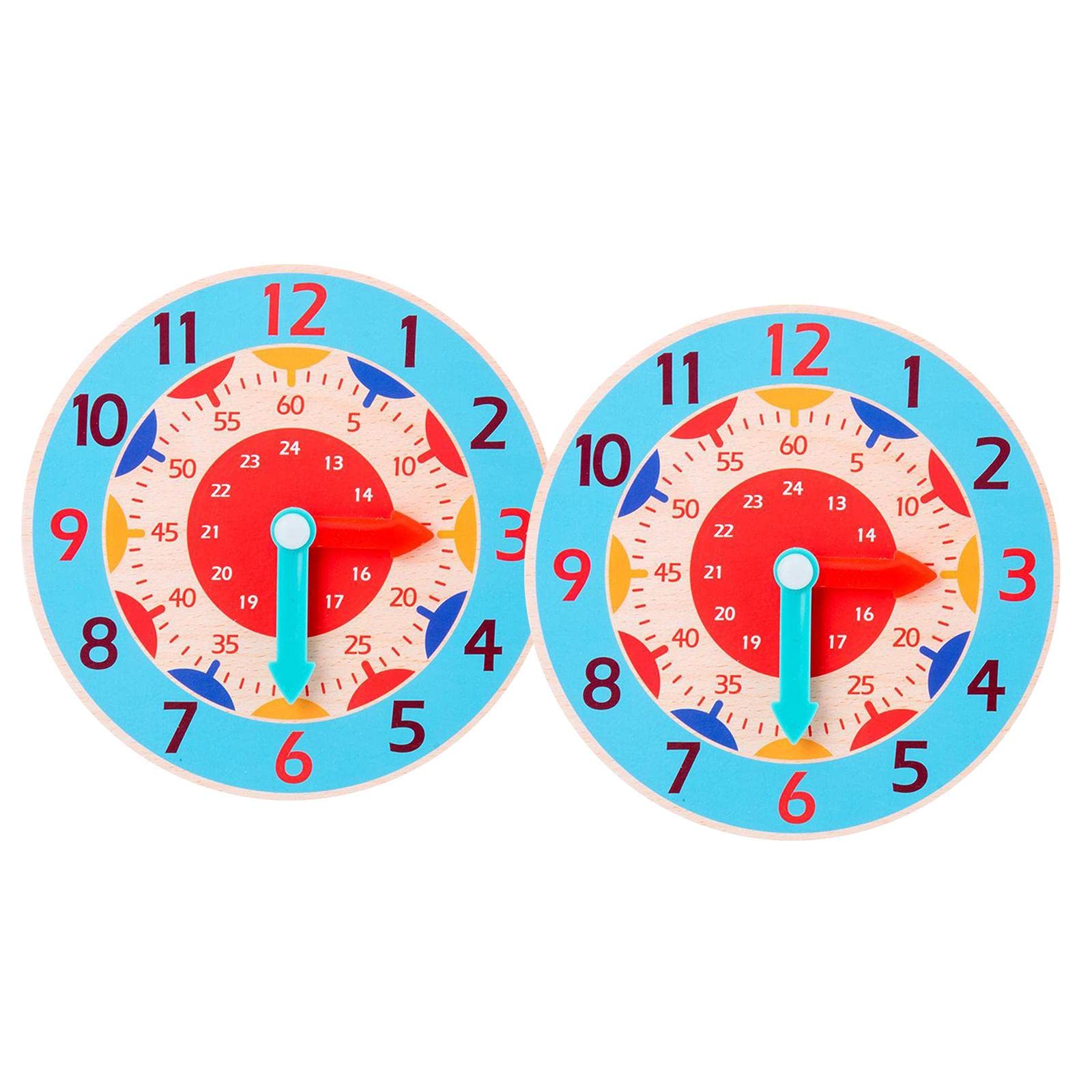 Merishopp2 Piece Montessori Wooden Clock Toy Teaching Aids Toys For Kids Preschool Light Blue|Baby|Toys For Baby|Developmental B