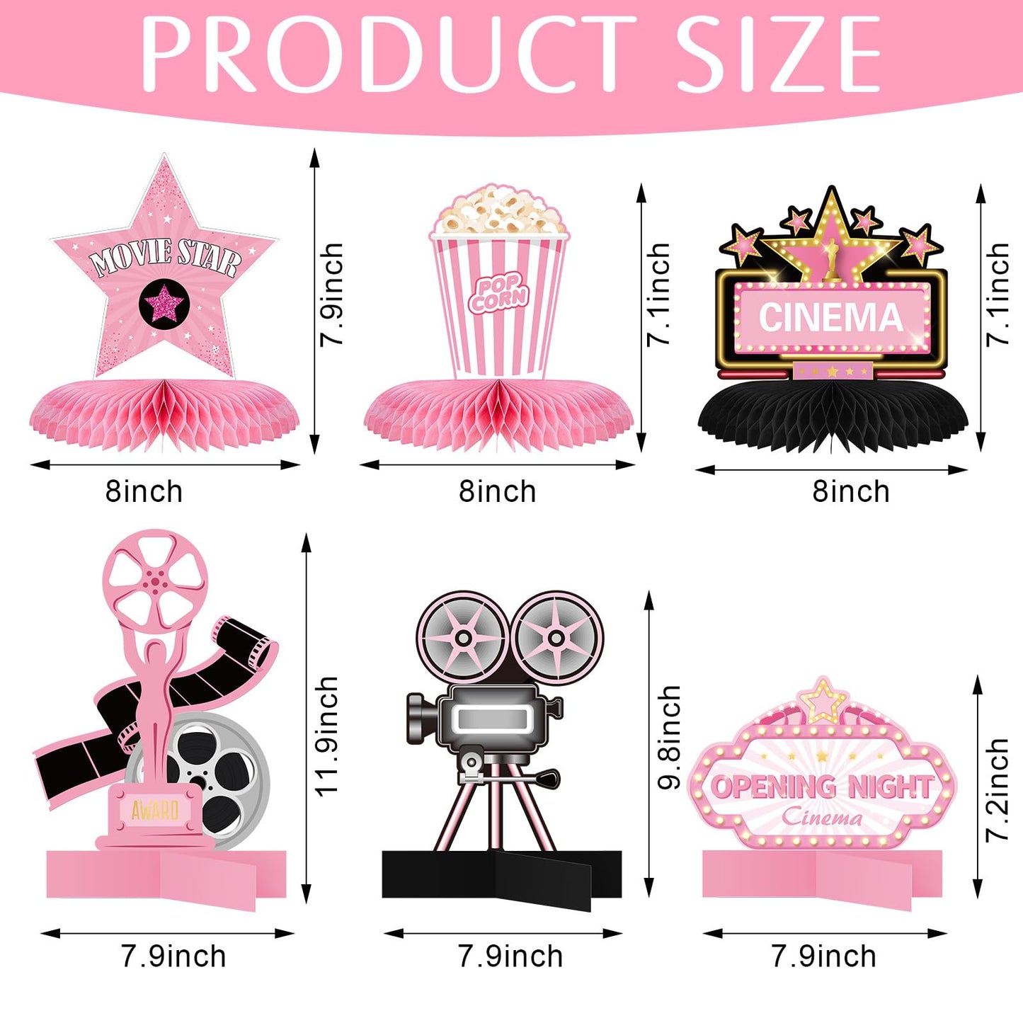 Chinco 12 Pcs Movie Honeycomb Centerpiece Movie Night Party Decoration Microphone Ticket Star Video Paper Centerpiece Sign Movie