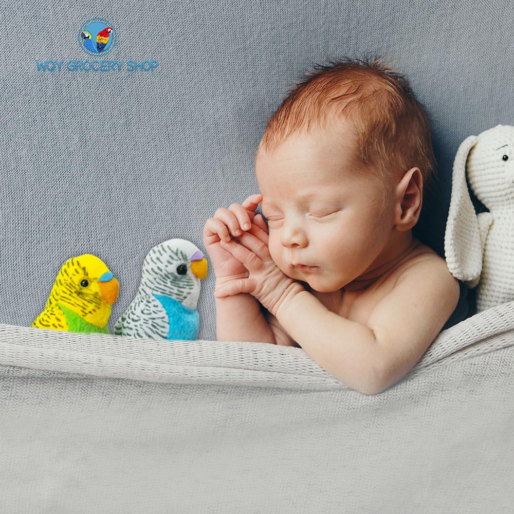 WQY GroceryShop Budgerigar Plush Toy, 5.5" Soft Cotton Parakeet, Blue and Green, Small Stuffed Animal for Kids