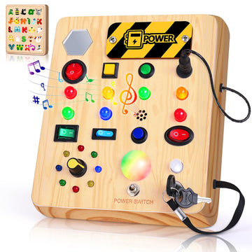 Tintecusa Busy Board With Led Light, Wooden Sensory Toys For Toddler, Montessori Music Toy For Airplane, Travel Activity Educati