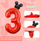 Lebery Mouse Number 3 Balloon 40 Inch Red Number 3 Balloon Mini Mouse Head Balloons For 3Rd Birthday Party, Black Red Large Numeral Foil Balloons For Baby Shower Anniversary Supplies Decorations
