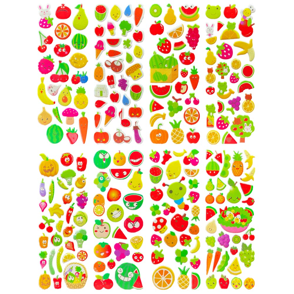 Six Vanka 3D Puffy Stickers For Kids, 8 Different Sheets Including Fruits Sticker For Boys And Girls