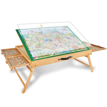 All4Jig 2000Pcs Portable Puzzle Table With Legs, Adjustable Jigsaw Wooden Puzzle Board With 4 Drawers & Cover Birthday Gift For 