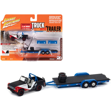 1966 Ford Bronco ''Ford Performance'' Black with Red and White Accents with Open Trailer Limited Edition to 9892 pieces Worldwid