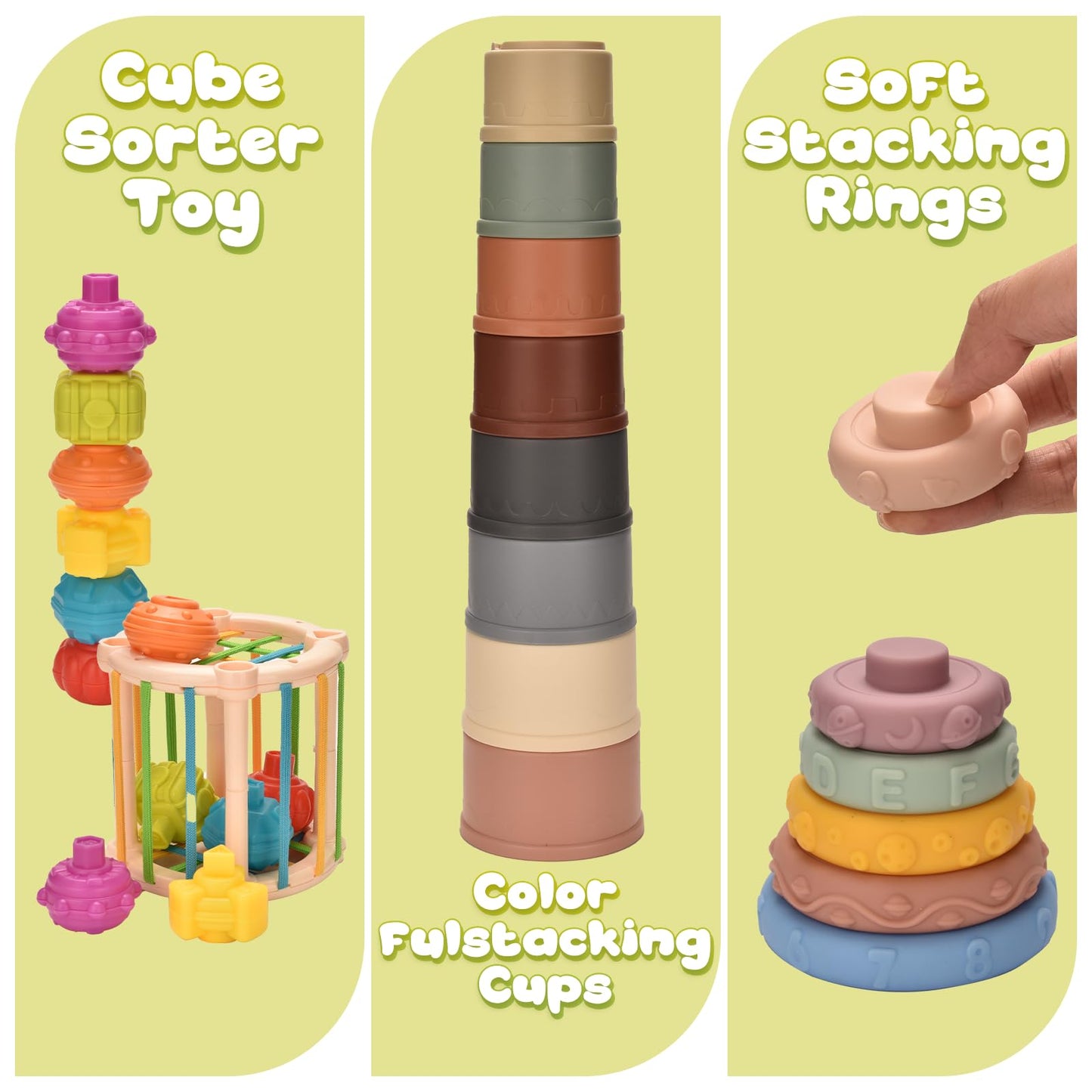 Montessori Toys For 1 Year Old,Baby Toys 6-12 Months,Stacking Building Blocks & Soft Infant Teething Toys & Matching Eggs For To