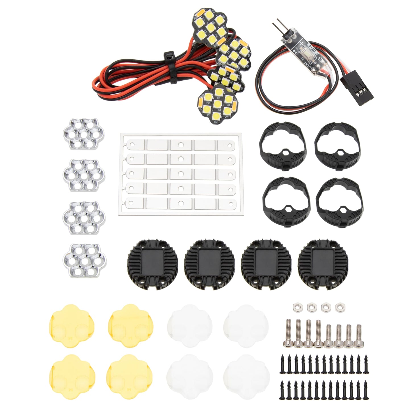 MEUS RACING RC Car LED Lights Kit for 1/10 & 1/8 Scale Crawlers - Aluminum, Black, Model MEUS-LED-01-06