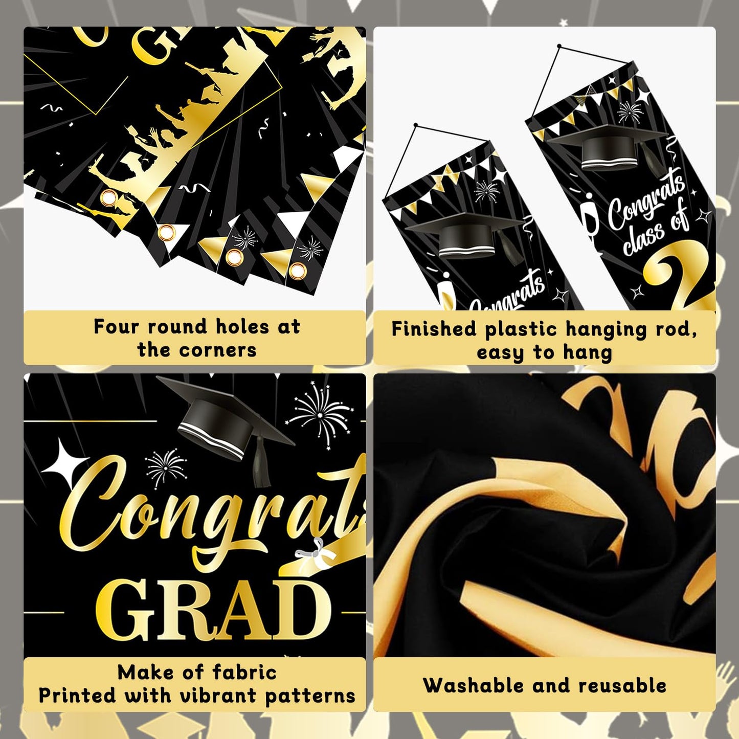 Graduation Decorations 2025, Black and Gold Graduation Decorations Class of 2025 Congrats Grad Backdrop Banner Porch Sign with f