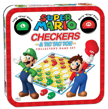 Super Mario Checkers & Tic-Tac-Toe Collectors Game Set | Featuring Super Mario Bros - Mario & Luigi | Collectible Checkers and 