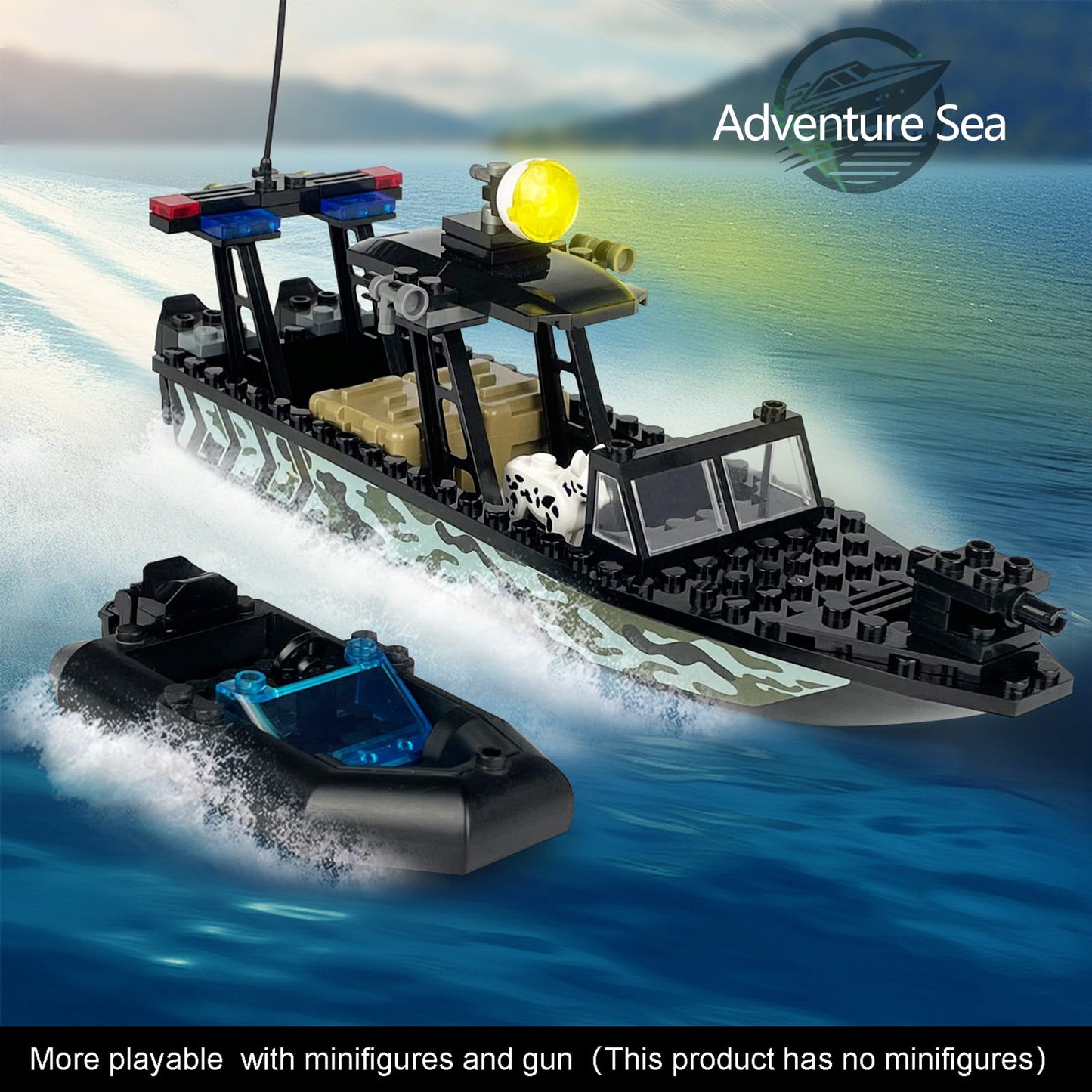 JQARCH City Police Speed Boat Building Blocks Set, 70PCS Plastic Rescue Boat, Compatible with Lego, Fun Gift for Kids