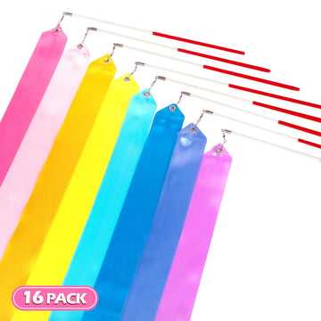 Hiunicorn 16Pcs Pastel Rainbow Gymnastics Dance Ribbons Party Favors Decorations For Kids, Kids Twirling Ribbon Stick Goodie Bag Stuffers For Girls Unicorn Princess Ice-Cream Butterfly Birthday Party