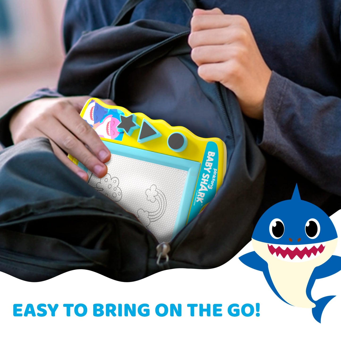 Lollipop Baby Shark Magnetic Drawing Board with Stylus and 3 Stamps, for Boys or Girls (Blue)