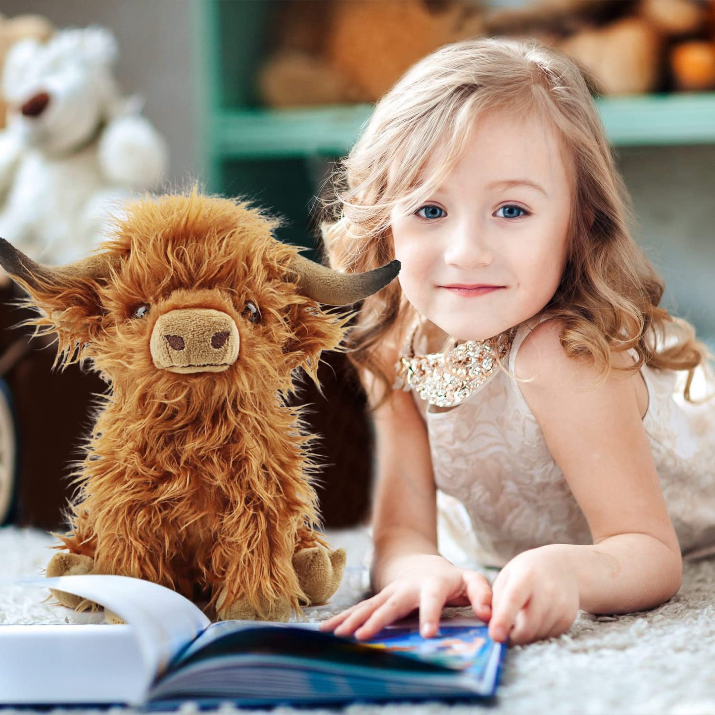 Gluutoyashop Highland Cows Stuffed Animal Scottish Highland Cows Plush Toy Cute Farm Plushie Christmas Birthday Present for mature-themeds Boys Girls (Brown  11 in)