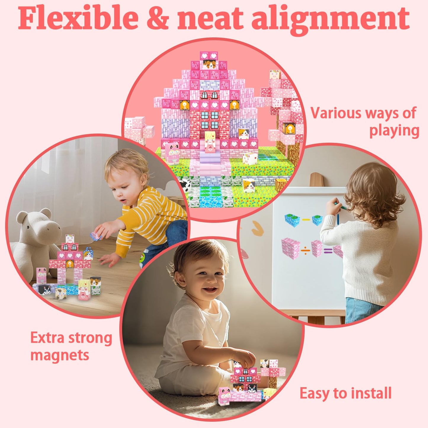 Ssawer Magnetic Blocks, 48Pcs Magnetic Tiles Building Blocks, Magnet Cubes Stem Sensory Game Toys Christmas Birthday Gifts For K