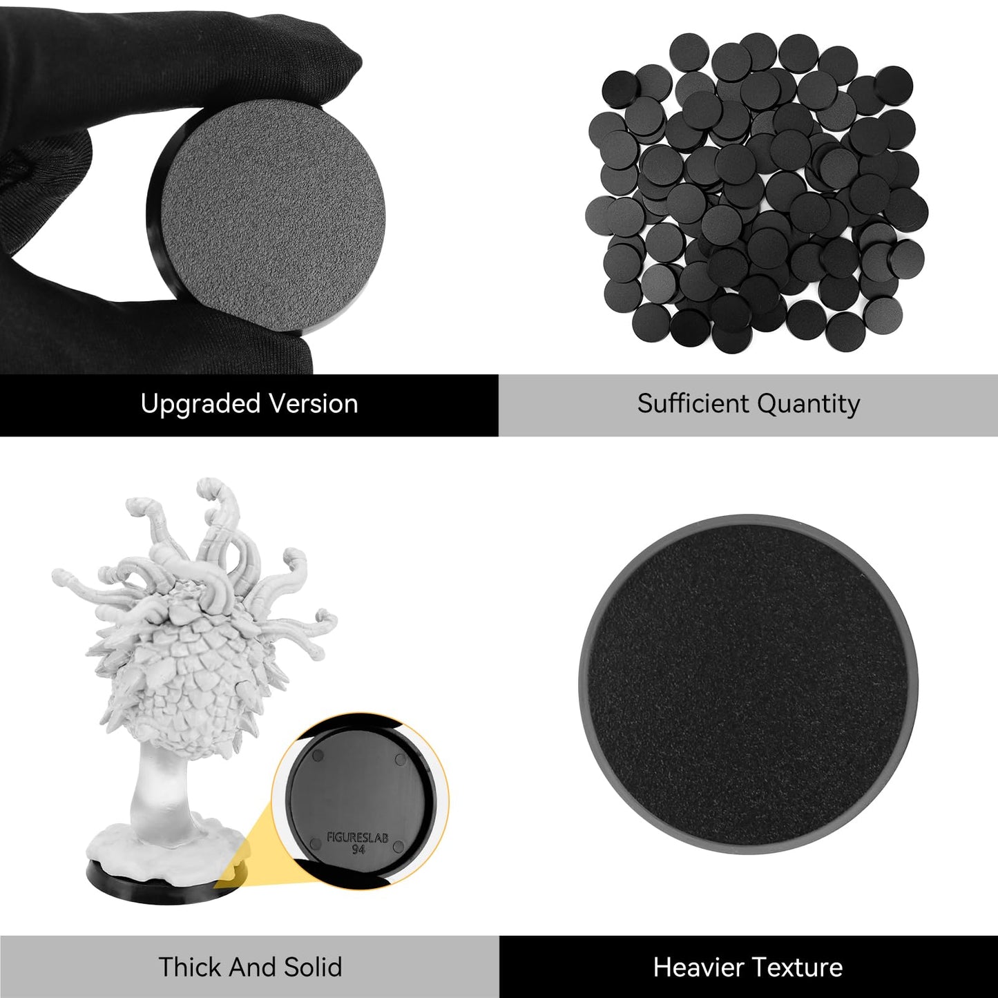100Pcs 40Mm/1.57Inch Textured Plastic Black Round Miniature Bases, Model Base For Gaming Miniatures Or Wargames Table Top Games