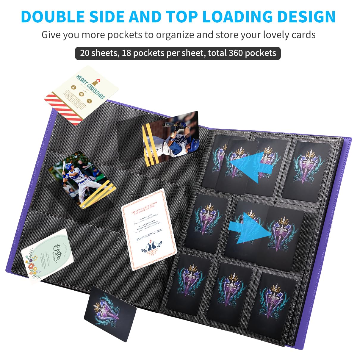 Card Binder, Upgraded 9 Pockets Trading Card Collection Binder For Cards, 360 Card Book Holder Album For Yugioh, Mtg, Tcg, Magic